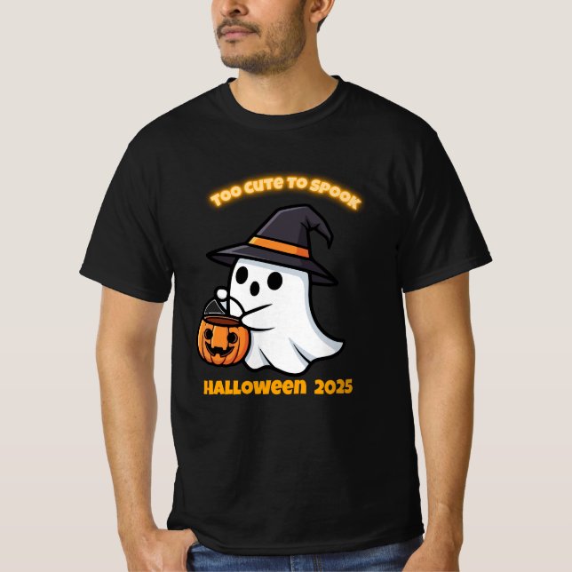 T-Shirt Söt Spöke | Minimalistisk Kawaii Spöke Hej (Framsida)