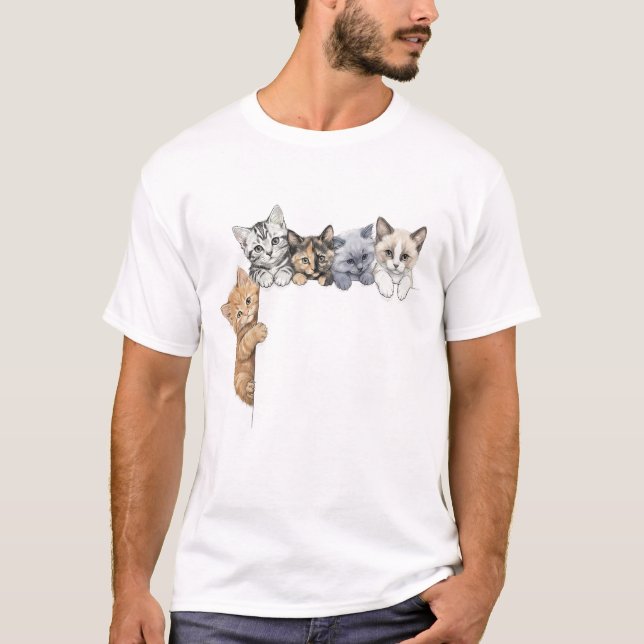 T-Shirt Söta Katter Som Kikar Anpassad Monogram T- (Framsida)