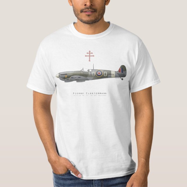 T-Shirt Spitfire Pierre Clostermann (Framsida)