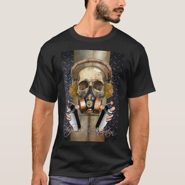 T-Shirt steampunk, graffiti skalle (Framsida)