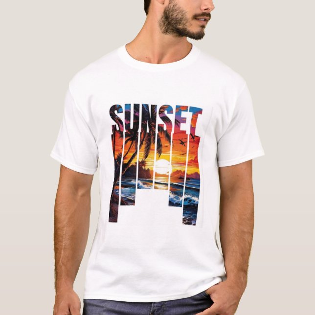 T-Shirt "SUNSET" – Coucher de Soleil Tropical avec (Framsida)
