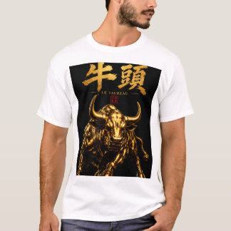T-shirt Taureau Doré Japonais – Design Kanji "牛頭"