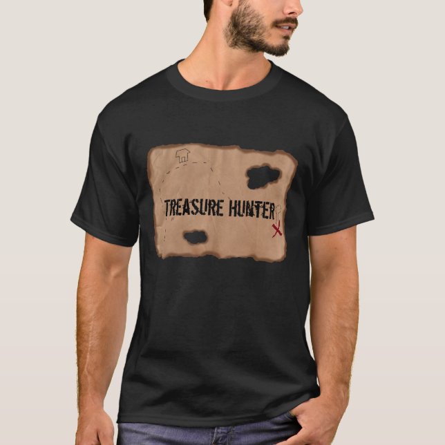 T-Shirt: Treasure Hunter (Treasure Karta). Svart Tee (Framsida)