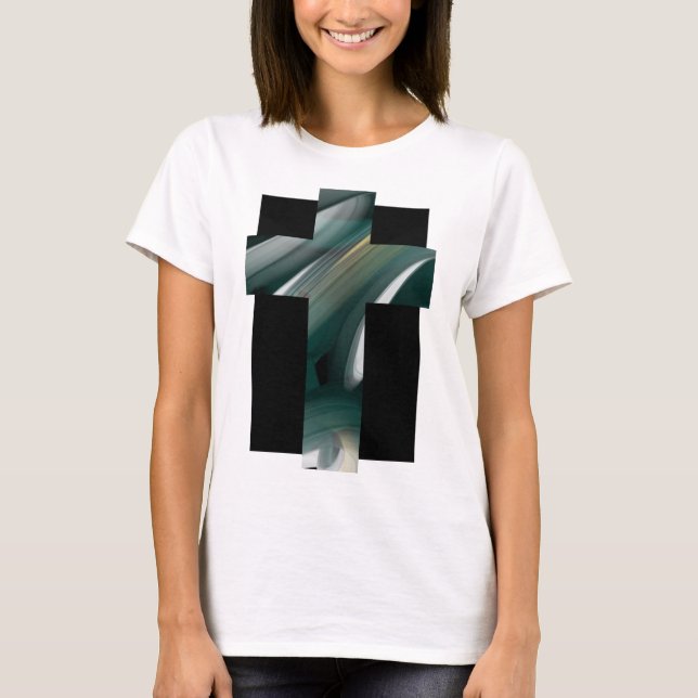 T-Shirt Trend Abstrakt Art Black White-Grönt (Framsida)