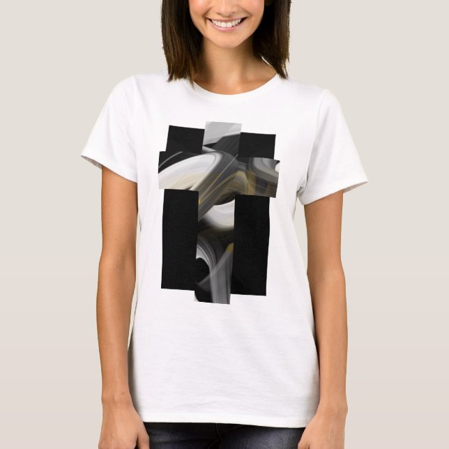 T-Shirt Trend Abstrakt Konst Svart Vitt Guld (Framsida)