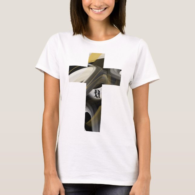 T-Shirt Trend Abstrakt Konst Svart Vitt Guld (Framsida)