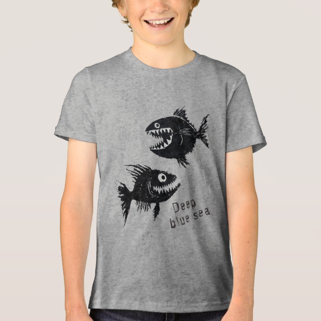 T-shirt Two scary fish, tattoo style, personalized (Framsida)