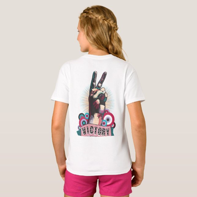 T-Shirt – Victory Peace & Love Pop-Art Design (Hel baksida)