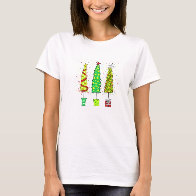 T Shirt - Whimsical Christmas Trees (Framsida)
