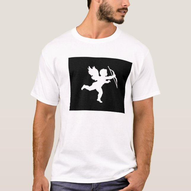 T-Shirt White Cupid på svart (Framsida)