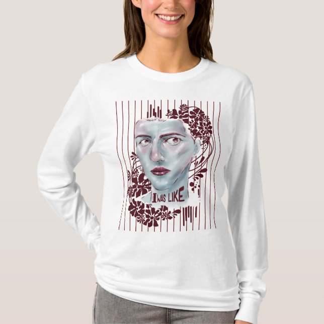 T-Shirt White Långärmad... Jag var som stripe (Framsida)