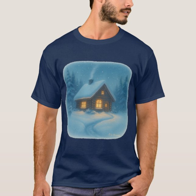 T-Shirt Winter Cabin Scene (Framsida)