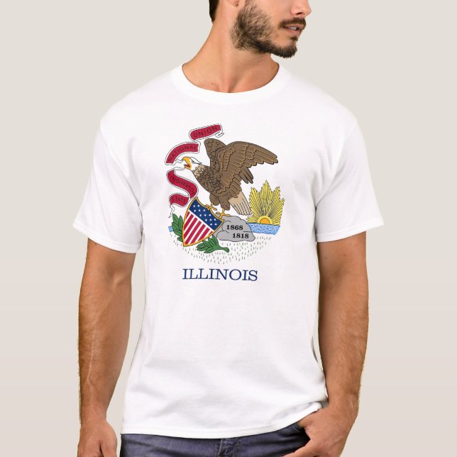 T Shirt with Flagga of Illinois State USA (Framsida)