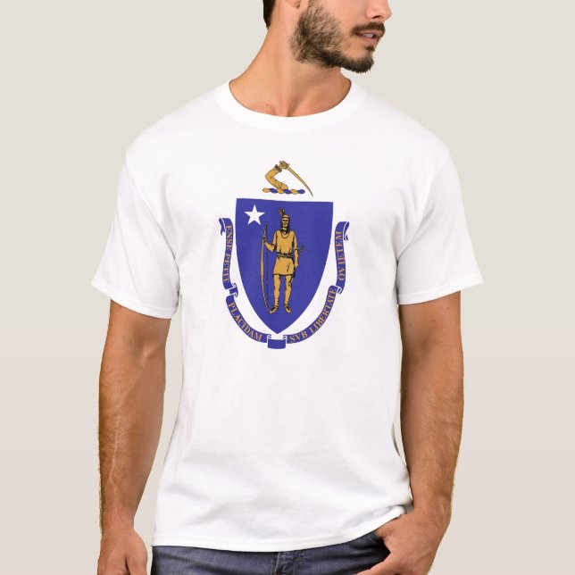 T Shirt with Flagga of Massachusetts State USA (Framsida)