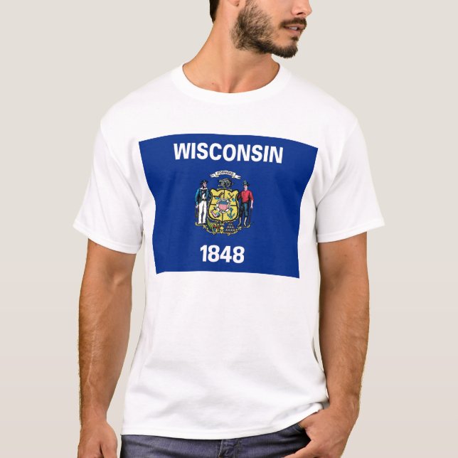T Shirt with Flagga of Wisconsin State USA (Framsida)