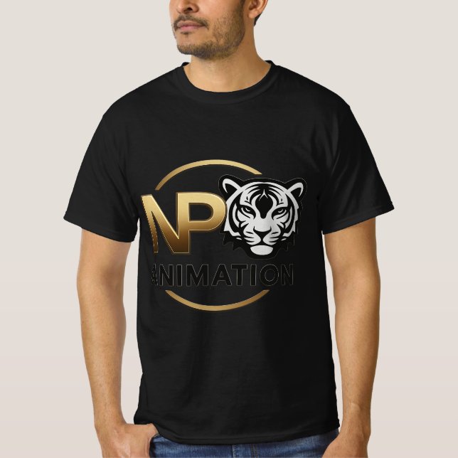   T-Shirt with Gold NP ANIMATION Logo – Bold Tiger (Framsida)