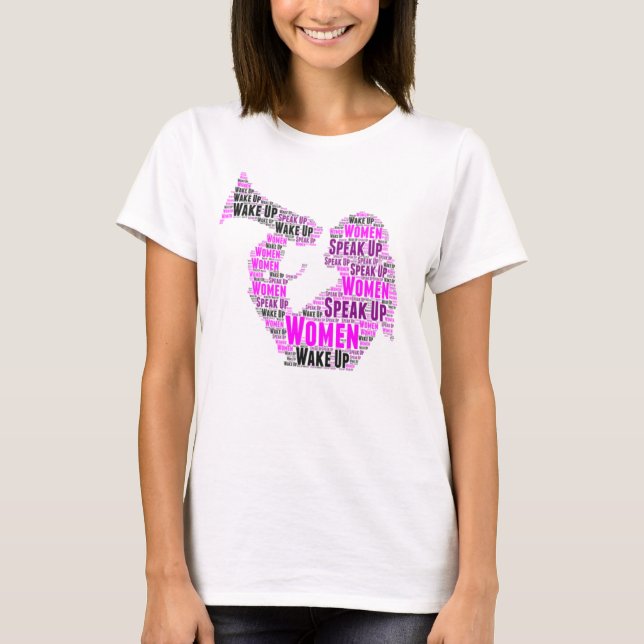 T-Shirt Women Wake Up och tala upp rosa svart (Framsida)