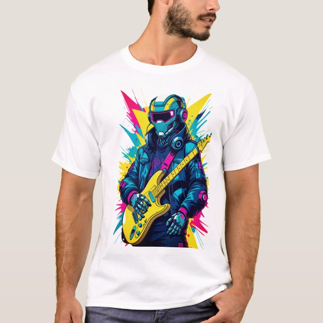 T-ShirtCyberpunk Robot Guitarist Synthwave Art Tee (Framsida)