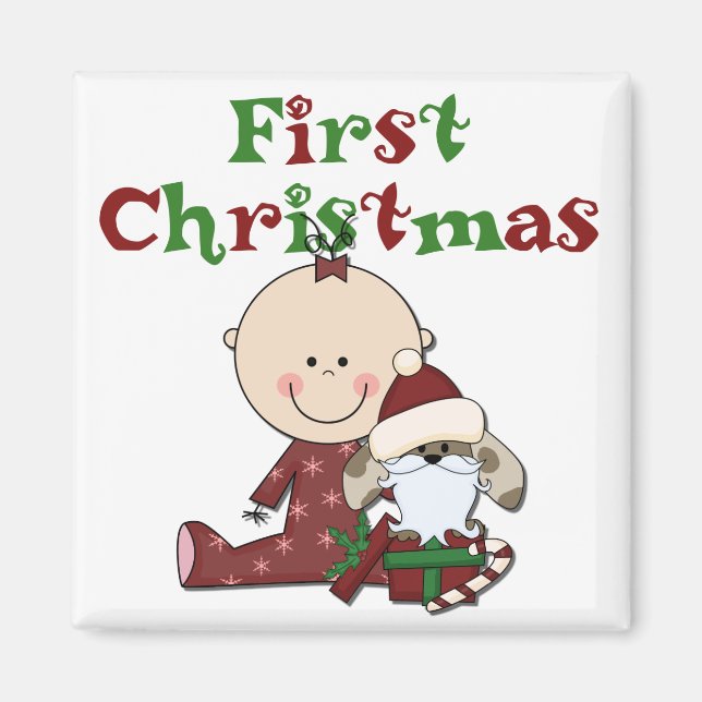T-shirts av baby och Santa Hund Magnet (Framsidan)