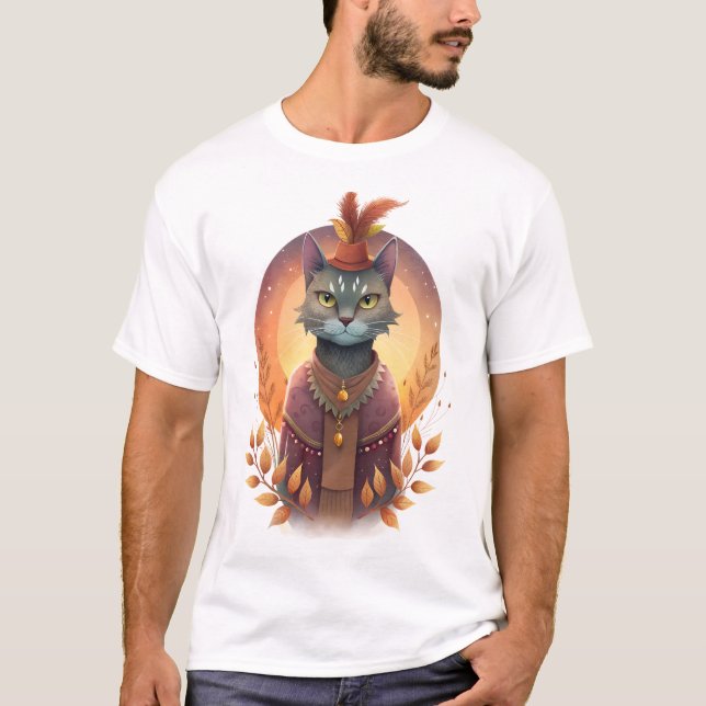 T-Shirts cat in boho stil (Framsida)