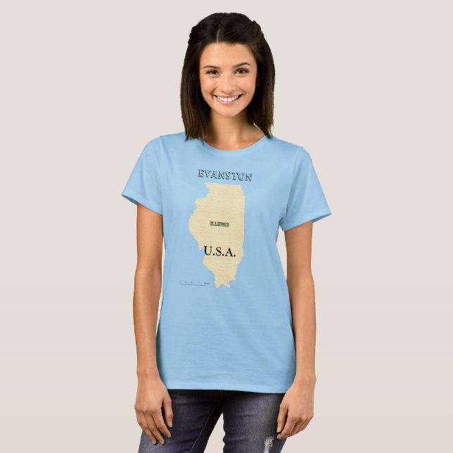 T-shirts - Illinois Karta med City Namn (Hel framsida)