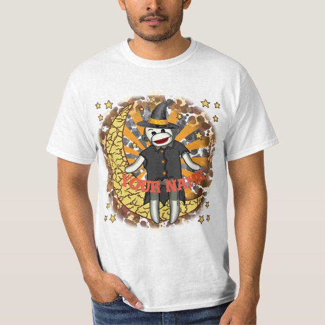 T-shirts med anpassningsbar sock monkey Witch (Framsida)