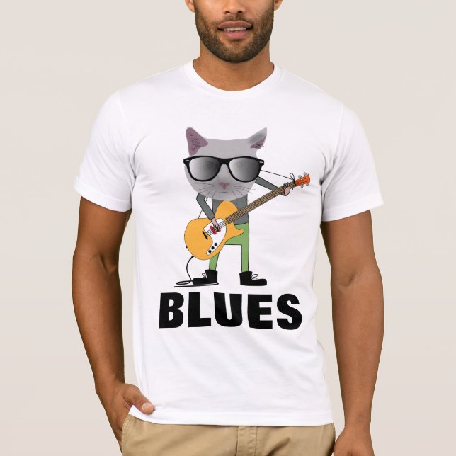 T-Shirts med KATT SPELAR BLUES GITAR (Framsida)