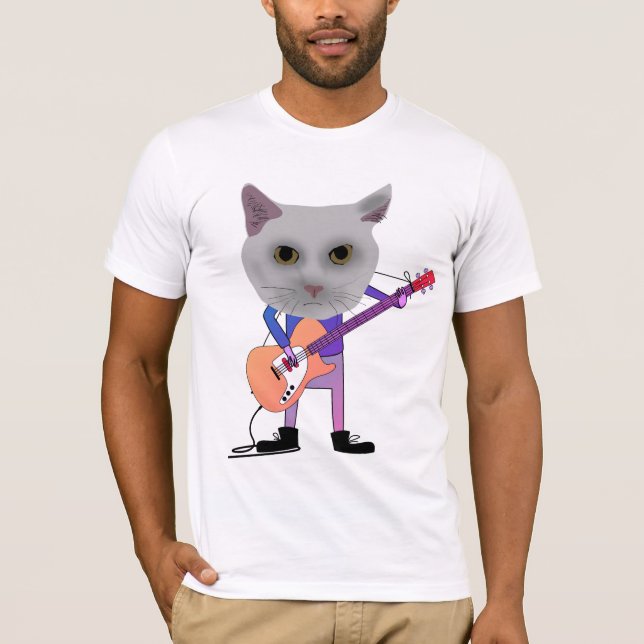 T-Shirts med KATT SPELAR ELGITAR (Framsida)