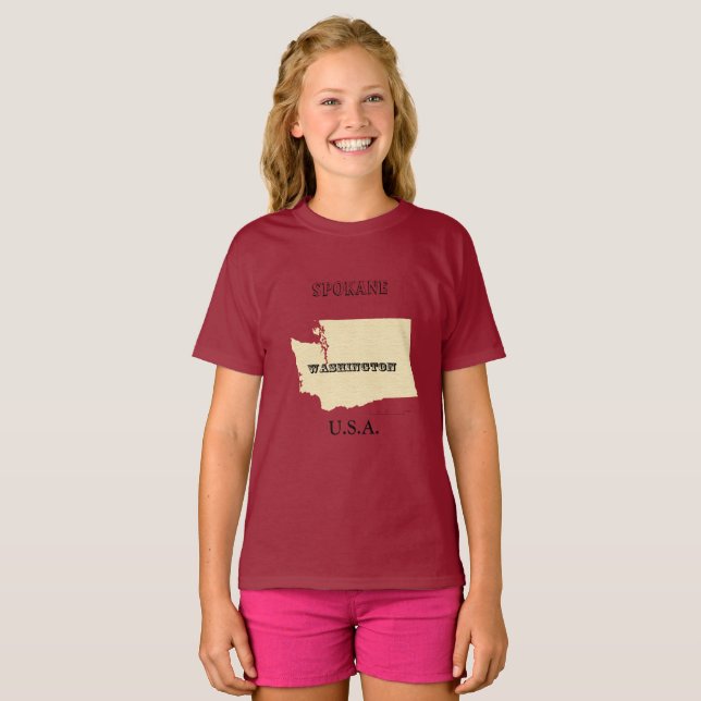 T-shirts - Washington Karta med City Namn (Hel framsida)