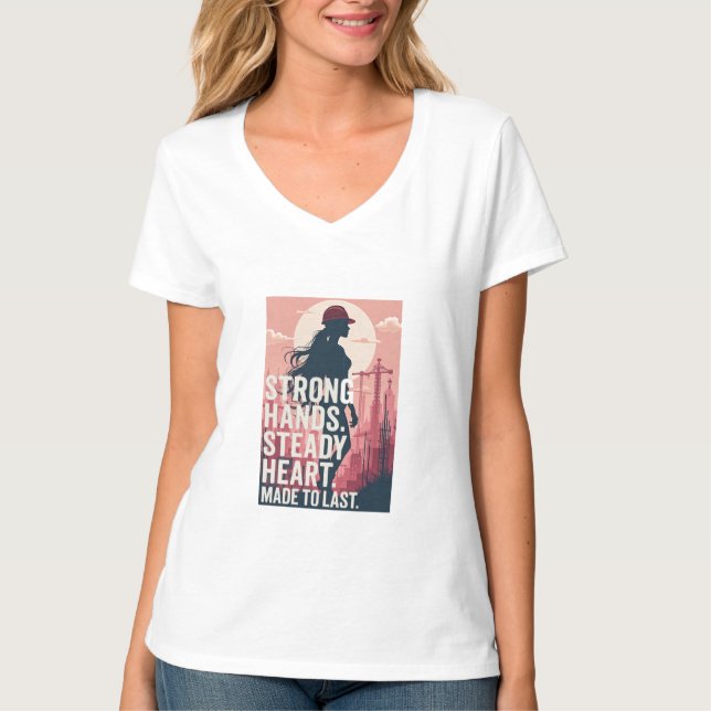 T-ShirtStrong Female Construction Worker Poster T Shirt (Framsida)