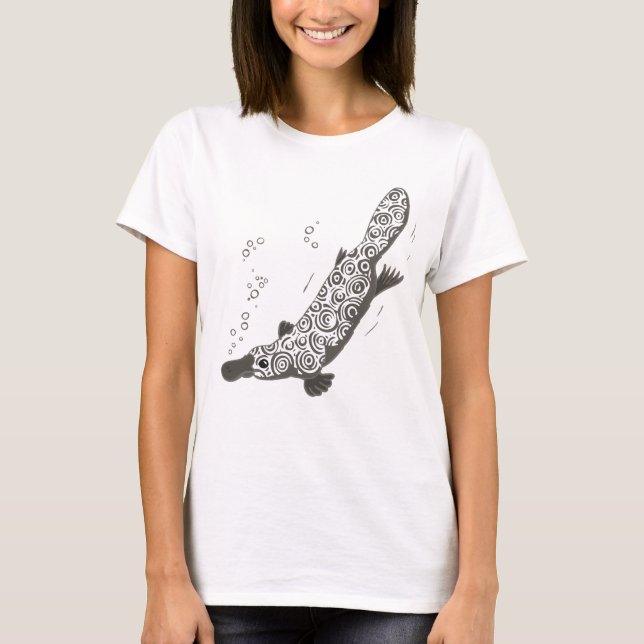 T-skjorta för damer för näbbdjurgrå färggrönt t shirt (Framsida)