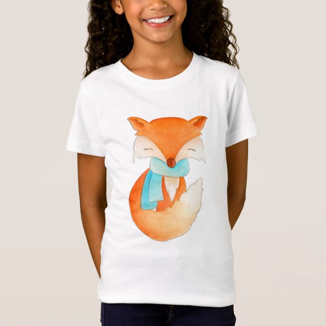 T-skjorta för konst för gullig rävvattenfärg tee shirt (Framsida)