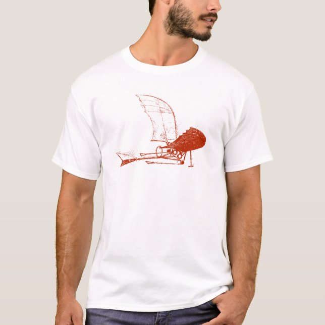 T-skjorta för Leonardo Da Vinci flygplanreklamblad Tee (Framsida)