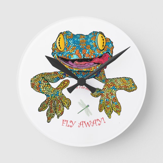 T-skjorta med tecknad ödla rund klocka (Framsida)