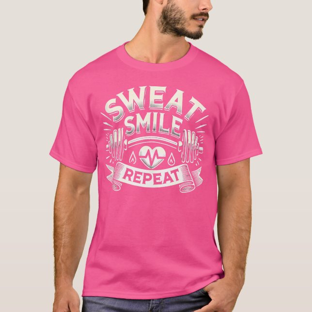 t Smile Repeat Barbell Bodybuilding T Shirt (Framsida)