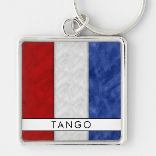 T Tango Nautical Signal Flagga + ditt namn Fyrkantig Silverfärgad Nyckelring