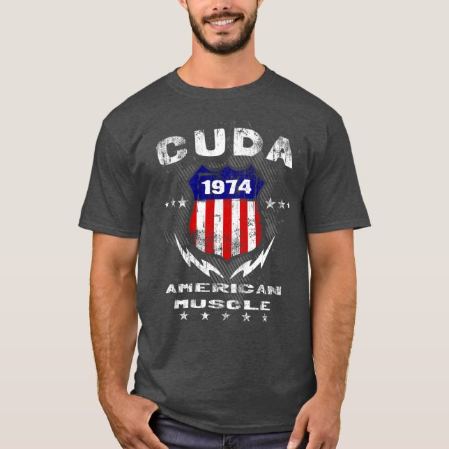 T-tröja 1974 för Cuda amerikanmuskel Tee Shirt (Framsida)