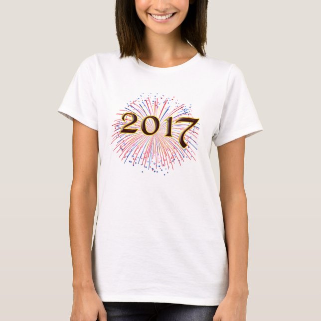 T-tröja för 2017 fyrverkerier för nyårsaftonparty t shirt (Framsida)