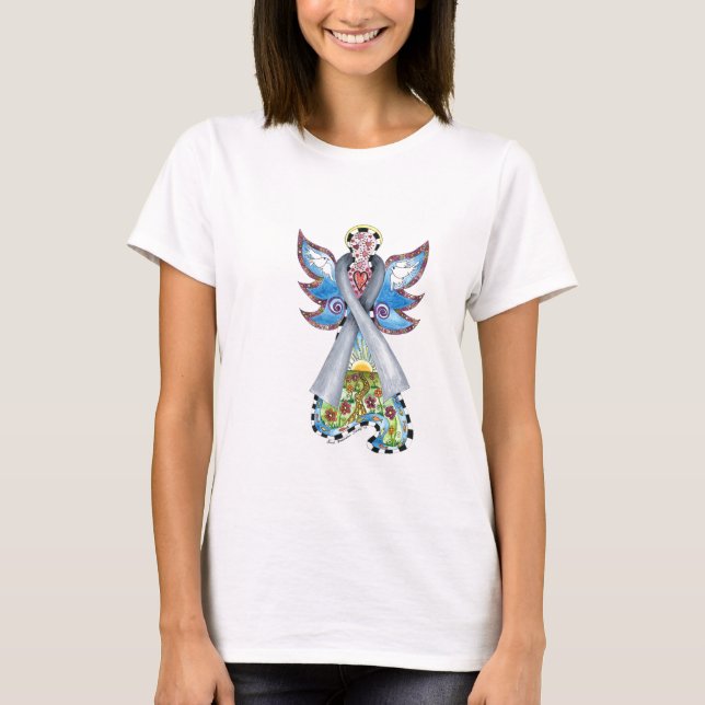T-tröja för ängel för hjärncancerband t-shirt (Framsida)