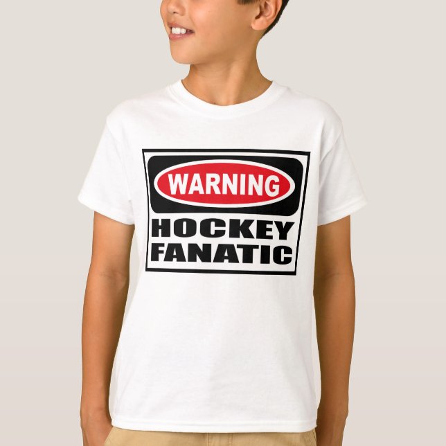 T-tröja för barn för varningsHOCKEY FANATISK Tee Shirt (Framsida)