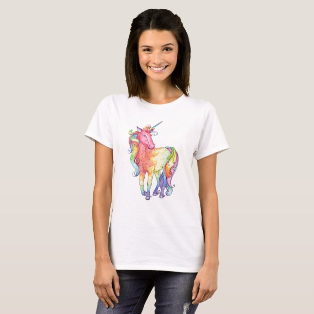T-tröja för damregnbågeUnicorn T-shirt (Hel framsida)