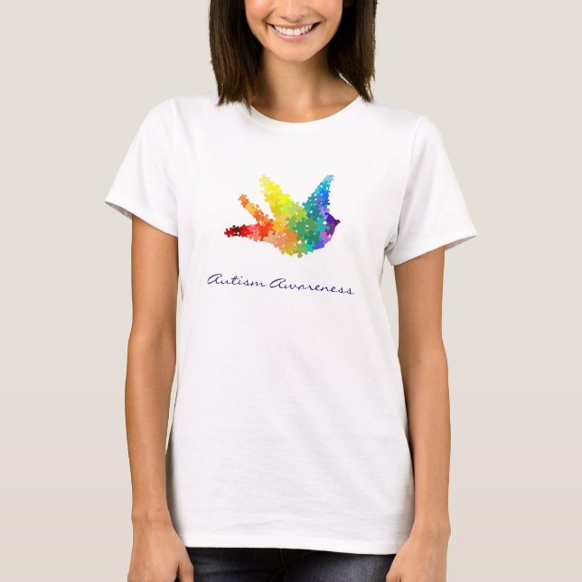 T-tröja för fågel för Autismmedvetenhetpussel Tee Shirt (Framsida)