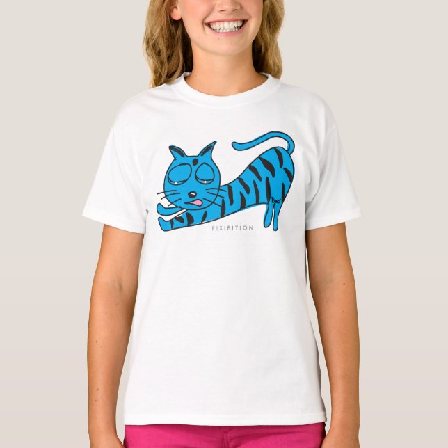 T-tröja för flicka för blåttkattungeelasticitet t-shirt (Framsida)