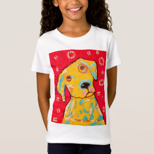 T-tröja för flickalocksleeve med nyfiken hund tee shirt