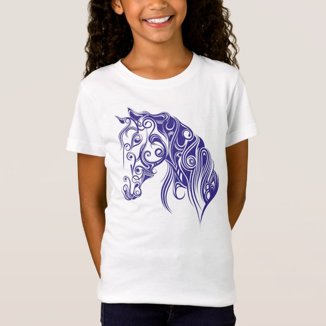 T-tröja för flickor för blåtthästdesign t shirt (Framsida)