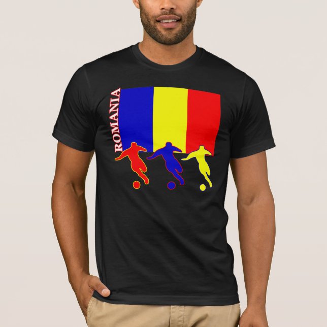 T-tröja för fotbollrumänienmörk t-shirt (Framsida)