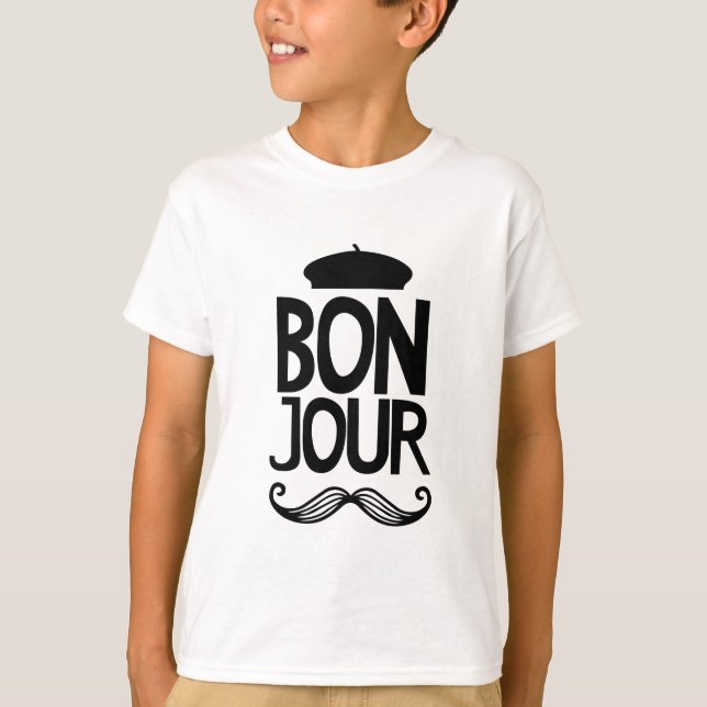 T-tröja för franskBonjour mustasch T Shirt (Framsida)