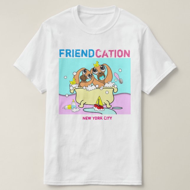 T-tröja för Friendcation valptecknad Tee Shirt (Design framsida)