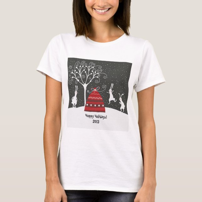T-tröja för helgdagar för vinterkanin Hoppy T Shirt (Framsida)