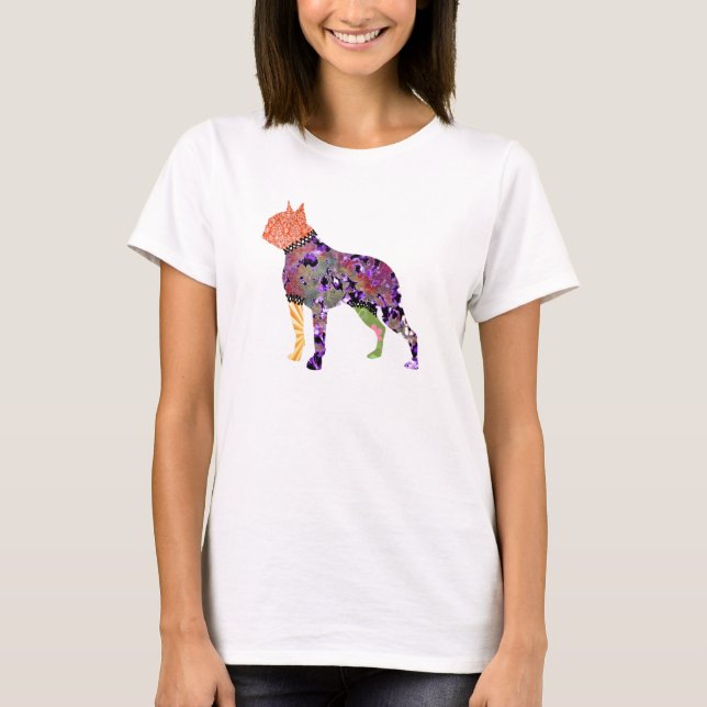 T-tröja för husdjur för Boston TerrierPatchwork T-shirt (Framsida)